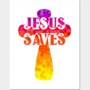 Jesus Saves Rainbow cross Posters and Art